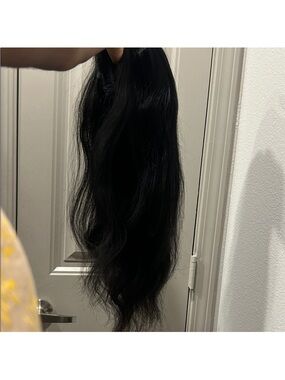 Black Long Wavy Human Hair Wig - Sleek Natural Look